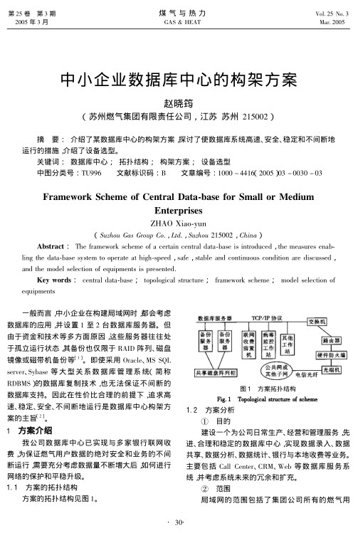 介绍了某数据库中心的构架方案，探讨了使数据库系统高速、安全、稳定和不间断地运行的措施，介绍了设备选型。