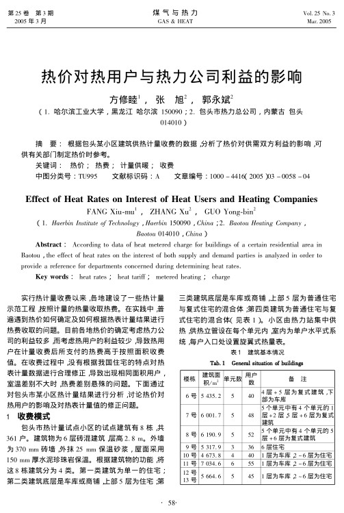 根据包头某小区建筑供热计量收费的数据，分析了热价对供需双方利益的影响，可供有关部门制定热价时参考。