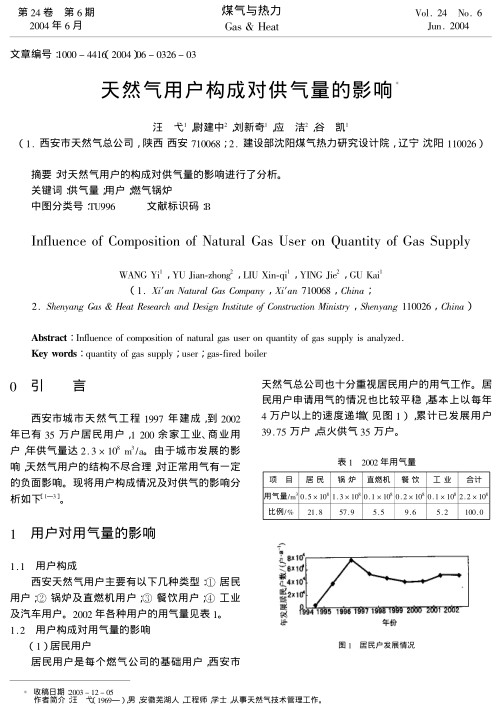 对天然气用户的构成对供气量的影响进行了分析。