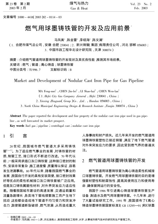介绍燃气管道用球墨铸铁管的开发现状及其优良性能，推测其市场前景。