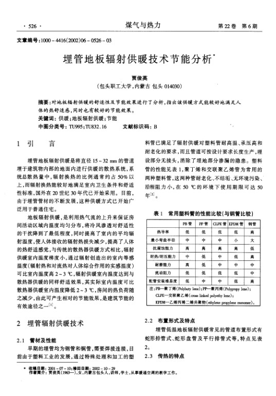 对地板辐射供暖的舒适性及节能效果进行了分析,指出该供暖方式能较好地满足人体的热舒适感,同时也有较好的节能效果.