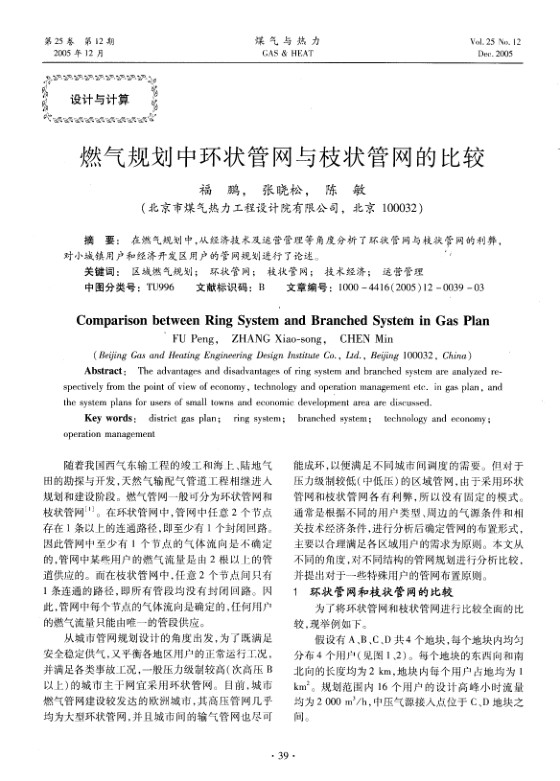 在燃气规划中，从经济技术及运营管理等角度分析了环状管网与枝状管网的利弊，对小城镇用户和经济开发区用户的管网规划进行了论述。