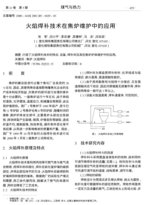 介绍了火焰焊补技术的特点、设备、焊补料及其在焦炉炉体维护中的应用.