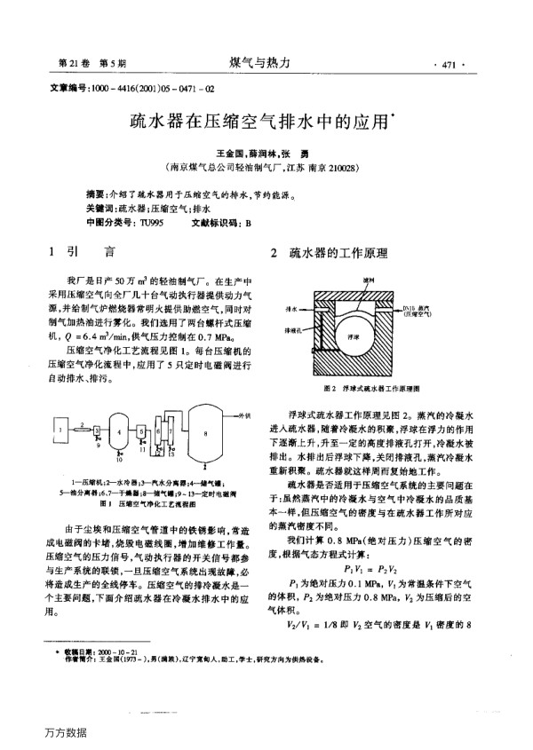介绍了疏水器用于压缩空气的排水,节约能源.