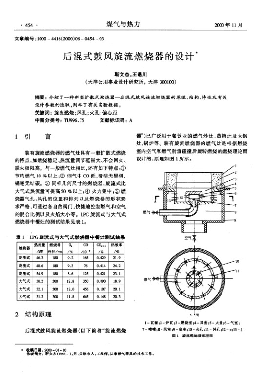 介绍了一种新型扩散式燃烧器－后混式鼓风旋流燃烧器的原理、结构、特性及有关设计参数的选取，列举了有关实验数据。