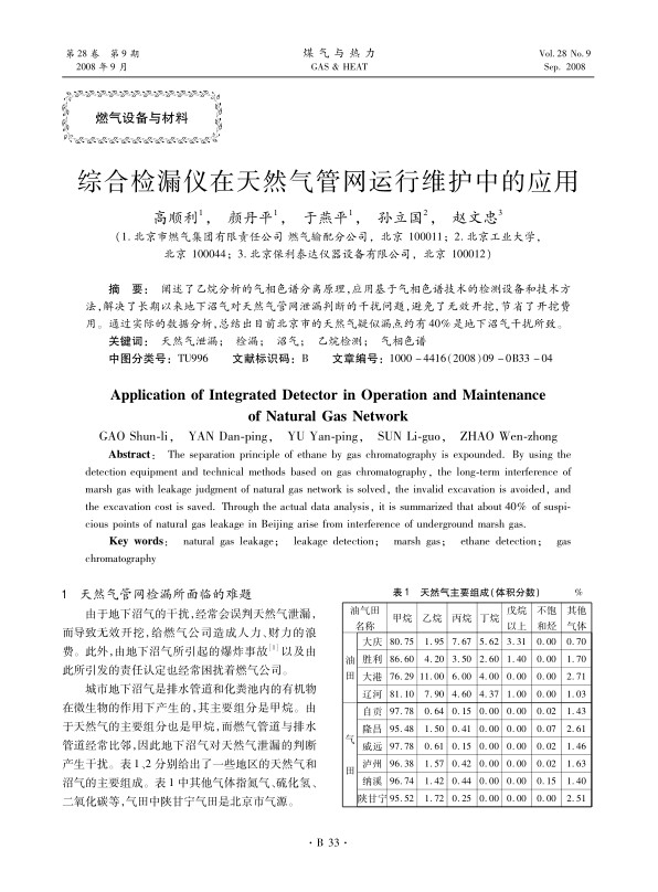 阐述了乙烷分析的气相色谱分离原理，应用基于气相色谱技术的检测设备和技术方法，解决了长期以来地下沼气对天然气管网泄漏判断的干扰问题，避免了无效开挖，节省了开挖费用。通过实际的数据分析，总结出目前北京市的天然气疑似漏点约有40%是地下沼气干扰所致。