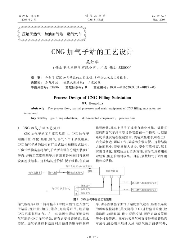 介绍了CNG加气子站的工艺流程、各部分工艺及主要设备。